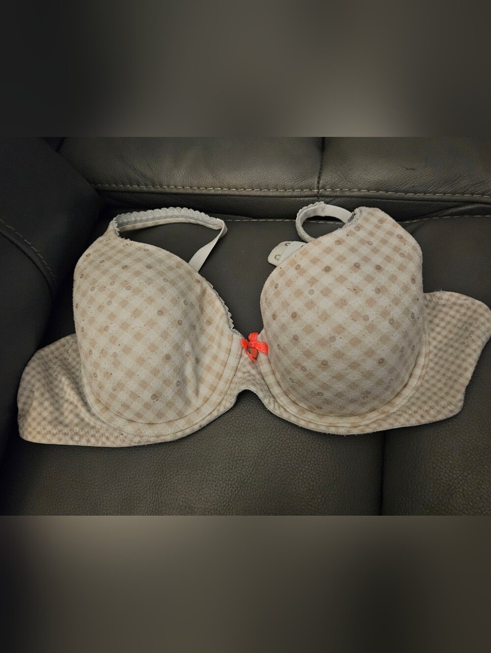 Victoria's Secret Cream Plaid Push-Up Bra with Pink Bow